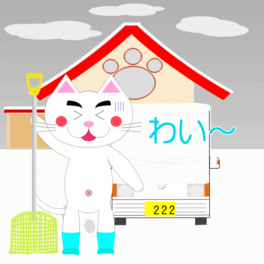 「なまねご」のワンポイント方言-雪が積もって焦るレオ君