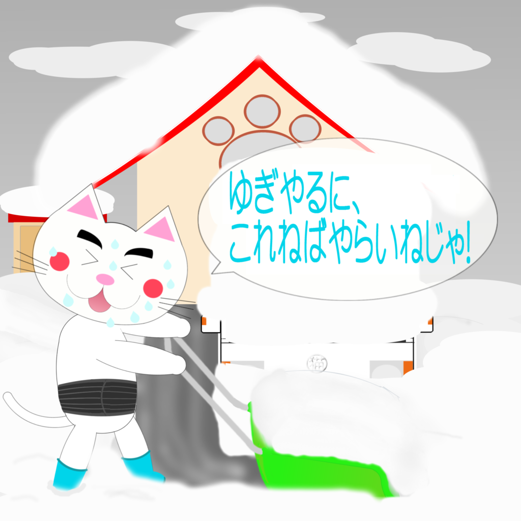 「なまねご」のワンポイント方言-腰サポーターを付けるレオ君